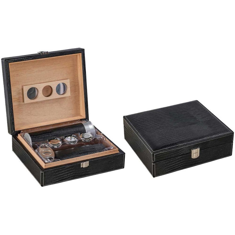 Luxury Leather Humidor Case with Magnetic Hygrometer & Cutter