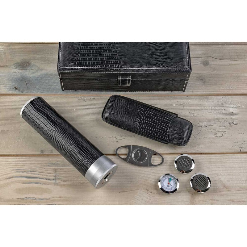 Luxury Leather Humidor Case with Magnetic Hygrometer & Cutter