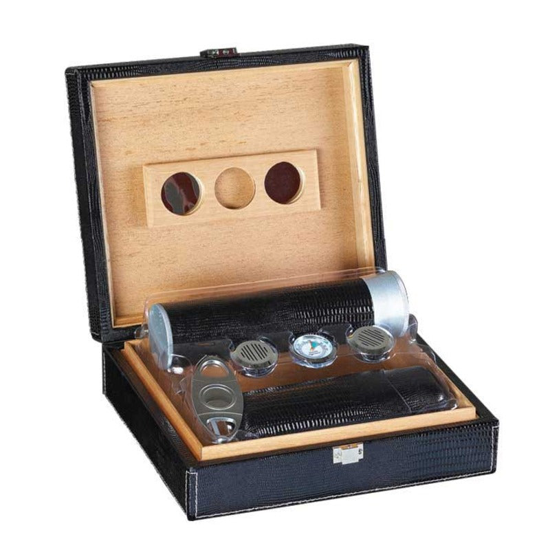 Luxury Leather Humidor Case with Magnetic Hygrometer & Cutter