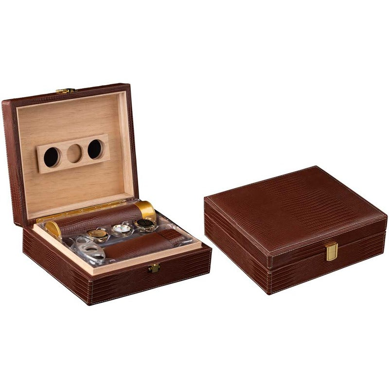 Luxury Leather Humidor Case with Magnetic Hygrometer & Cutter