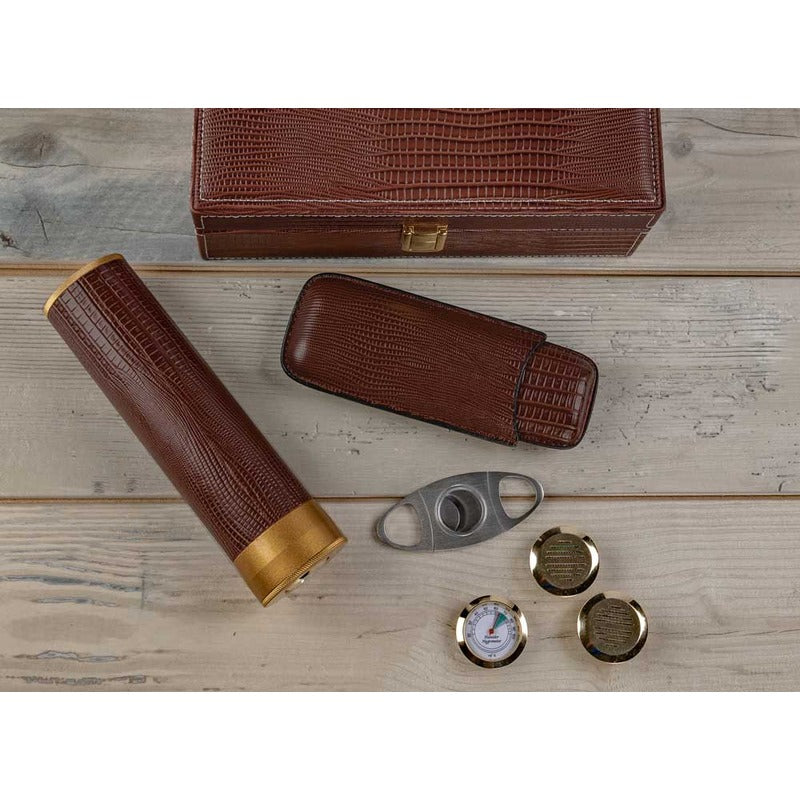 Luxury Leather Humidor Case with Magnetic Hygrometer & Cutter