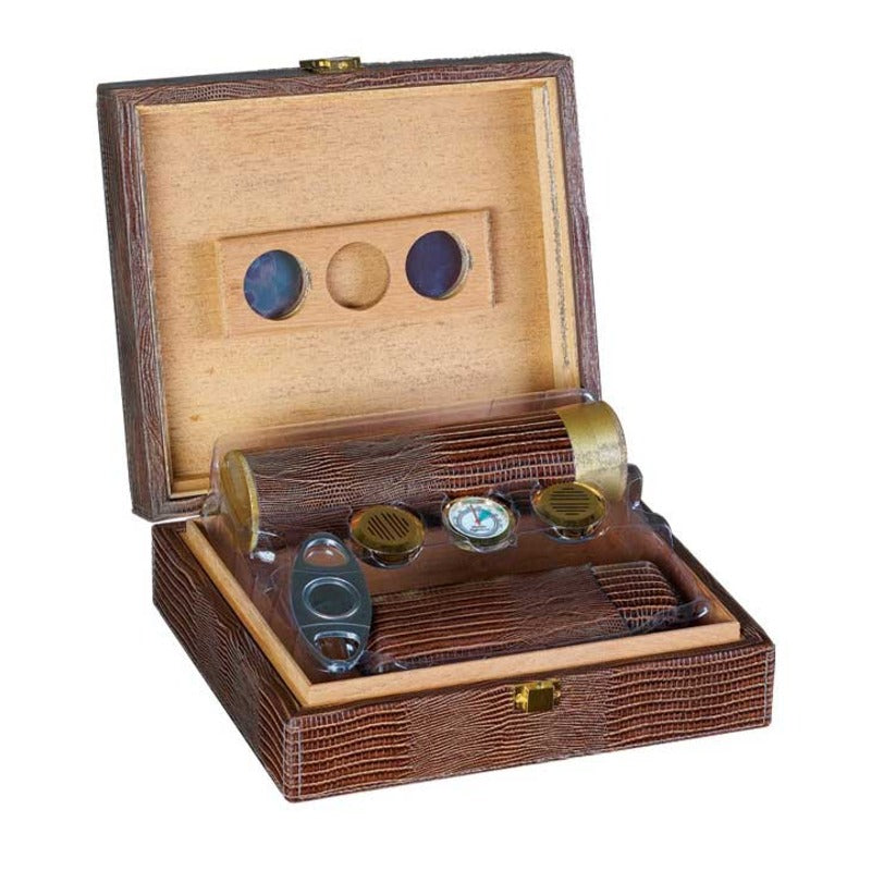 Luxury Leather Humidor Case with Magnetic Hygrometer & Cutter