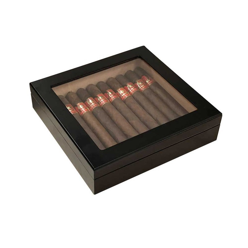 Walnut Glasstop Humidor with Hygrometer