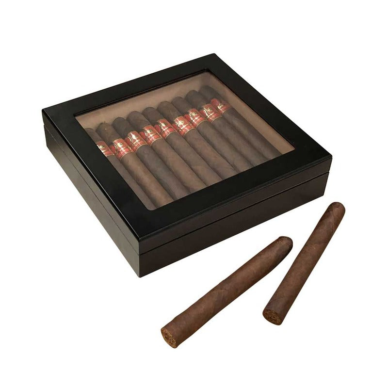 Walnut Glasstop Humidor with Hygrometer