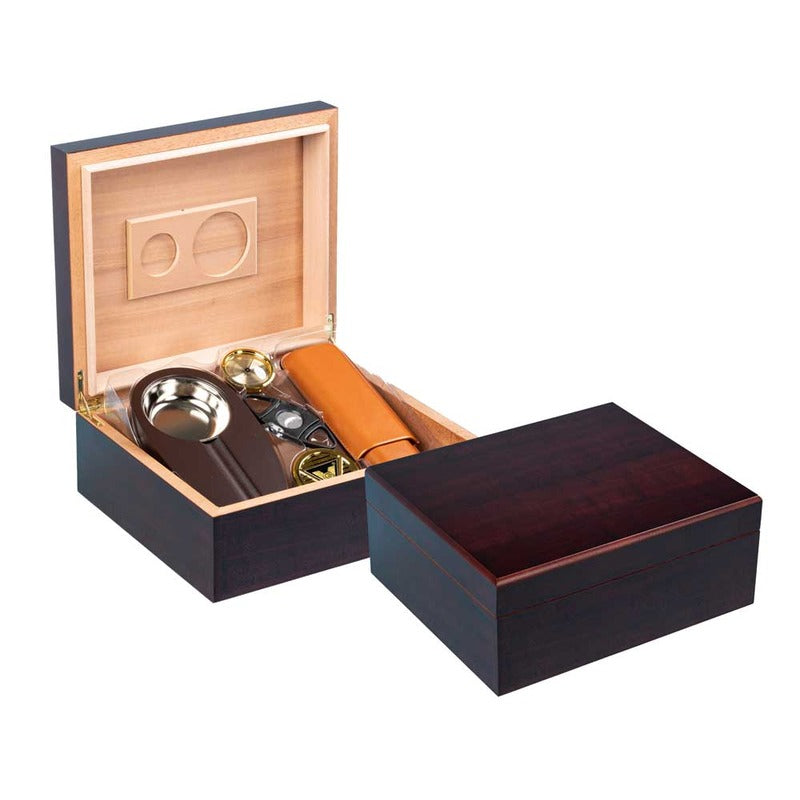 Luxury Cherry Wood Humidor Gift Set with Cutter & Ashtray