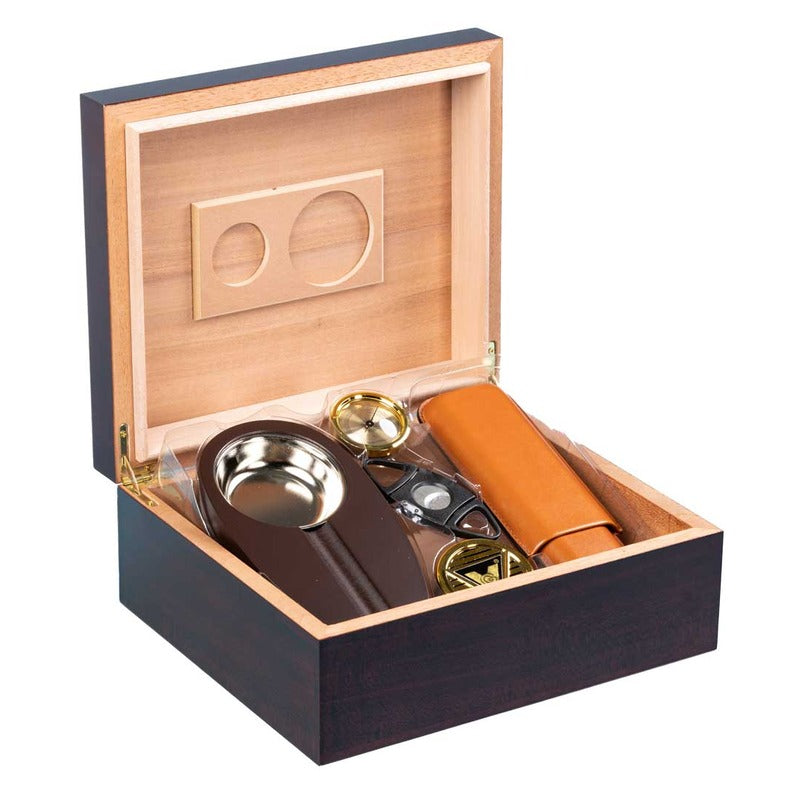 Luxury Cherry Wood Humidor Gift Set with Cutter & Ashtray