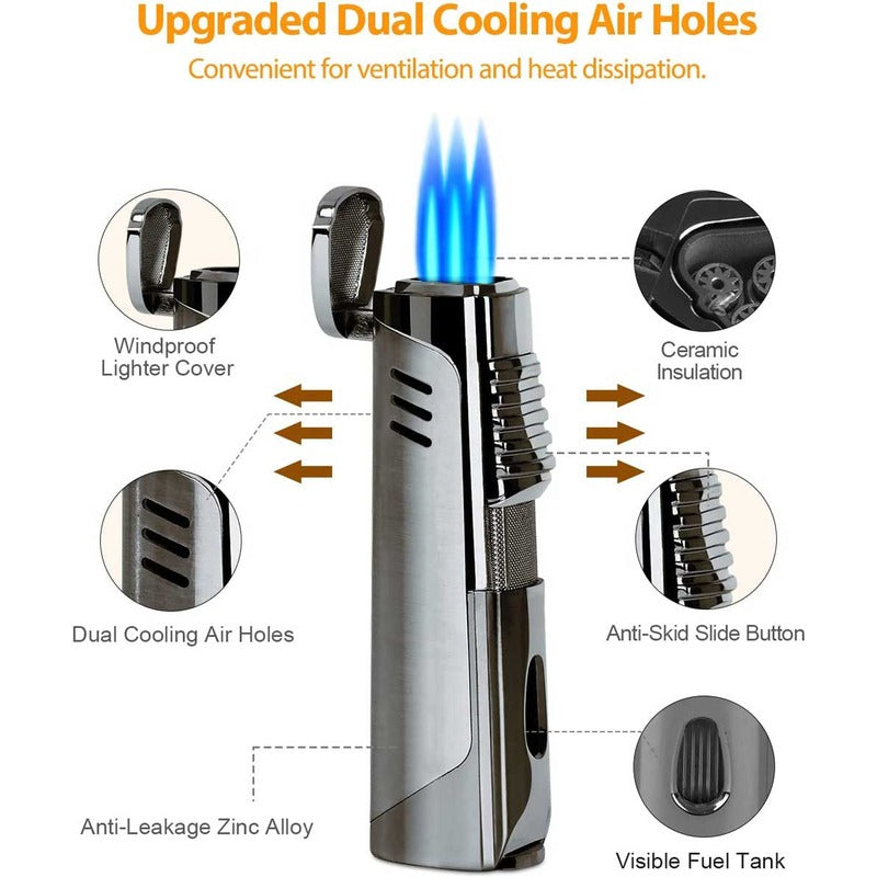 Pinnacle Gunmetal Triple Flame Torch