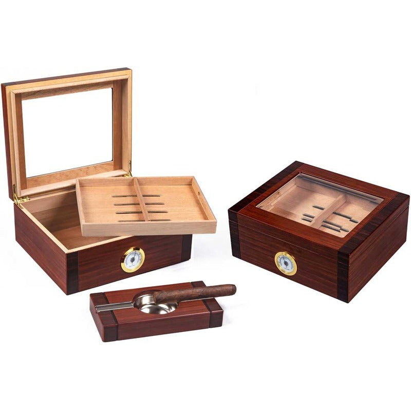 Royal Wood Humidor Set with Matching Ashtray & Hygrometer