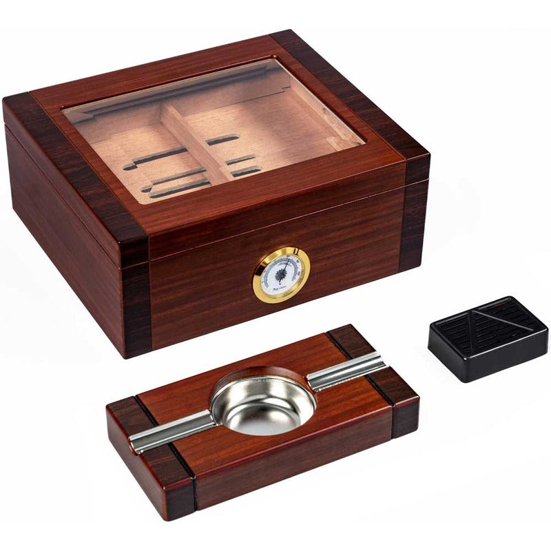 Royal Wood Humidor Set with Matching Ashtray & Hygrometer