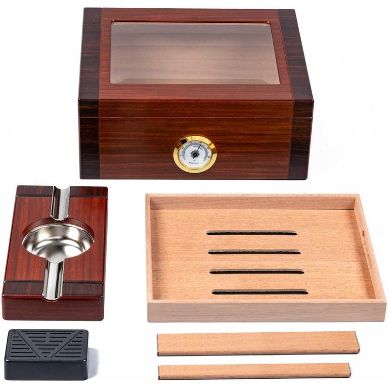 Royal Wood Humidor Set with Matching Ashtray & Hygrometer
