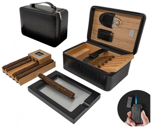 Manhattan XL Leather Travel Humidor Set