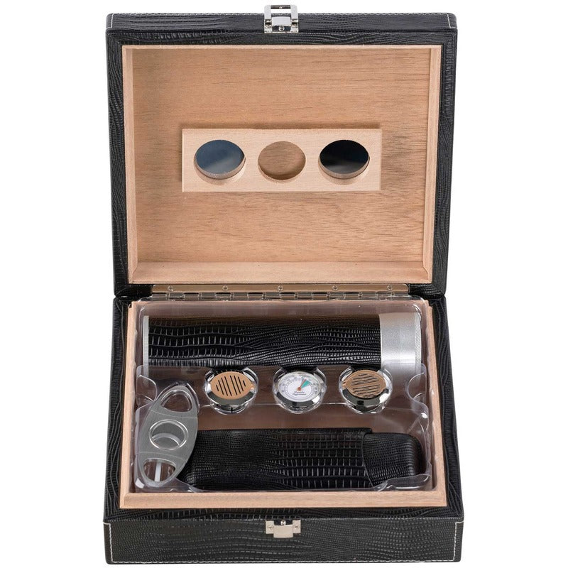 Luxury Leather Humidor Case with Magnetic Hygrometer & Cutter