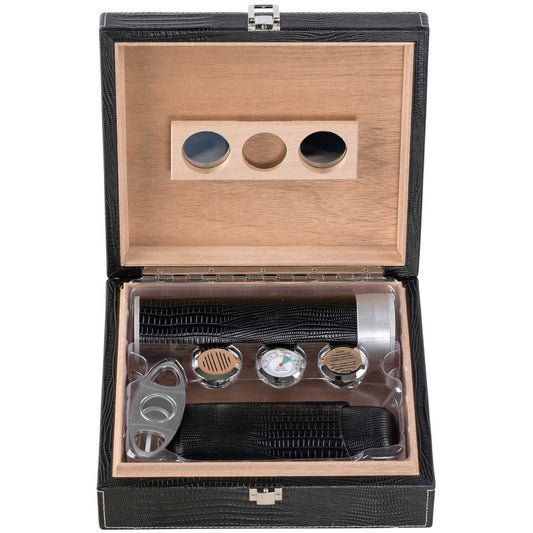 Luxury Leather Humidor Case with Magnetic Hygrometer & Cutter