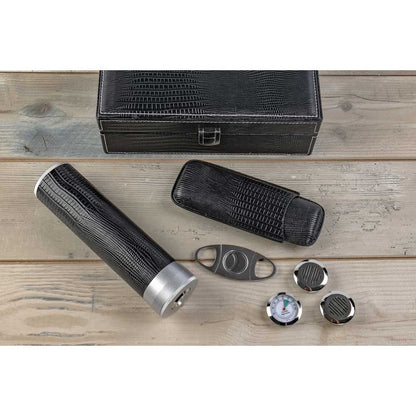 Luxury Leather Humidor Case with Magnetic Hygrometer & Cutter