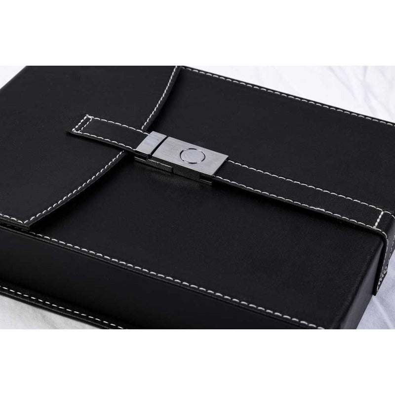 Premium Black Leather Travel Storage Case with Built-in Humidifier