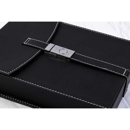 Premium Black Leather Travel Storage Case with Built-in Humidifier