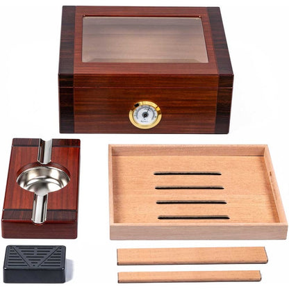 Royal Wood Humidor Set with Matching Ashtray & Hygrometer