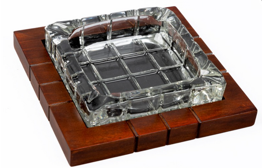 CROSS-HATCHED CRYSTAL ASHTRAY